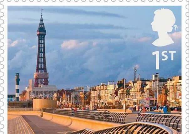 The stamp featuring Blackpool Tower which is feagured on the plaque.