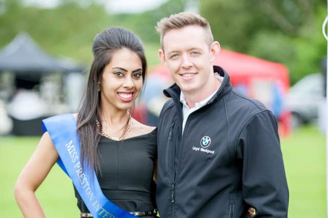 Channi Singh (Miss Preston 2015) and Lloyd BMW Product Genius Liam Matthews at the Lancashire Festival Presented by the Lancashire Evening Post and Blackpool Gazette, at guy's Thatched Hamlet in Preston.