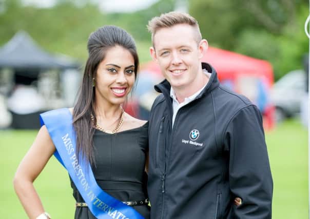 Channi Singh (Miss Preston 2015) and Lloyd BMW Product Genius Liam Matthews at the Lancashire Festival Presented by the Lancashire Evening Post and Blackpool Gazette, at guy's Thatched Hamlet in Preston.
