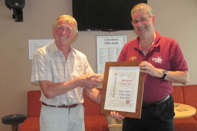 Cricket Club licensee Pete Campbell  with CAMRA pubs officer Rick Pickup