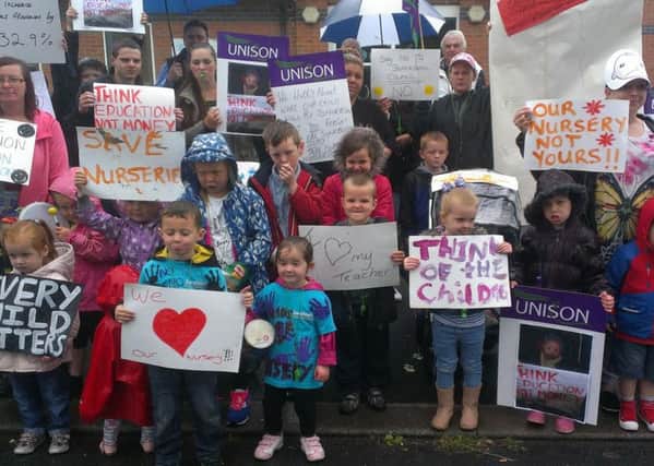 A protest outside Grange Park Sure Start Centre against the closure of the nursery