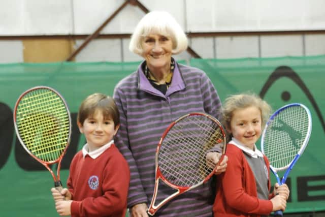 Free tennis lessons for youngsters at South Shore Tennis Club.  Coun Lily Henderson with Archie Dixon, 8 and Lydia Walker, 6.