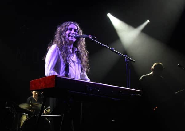 Rae Morris performs live on stage at the Lowther Pavilion to launch the Lytham Festival