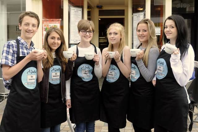 Youngsters from the National Citizen Service have set up a scheme to allow people to buy a pending coffee for the homeless at several cafes.  L-R are Luke Munday, Bryony Dunstan, Brittany Morley, Sarah Cottam, Courtney Robinson and Georgia Carbray.