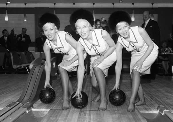 Joy Beverley centre, bowling with her sisters at Savoy Bowl Blackpool.
