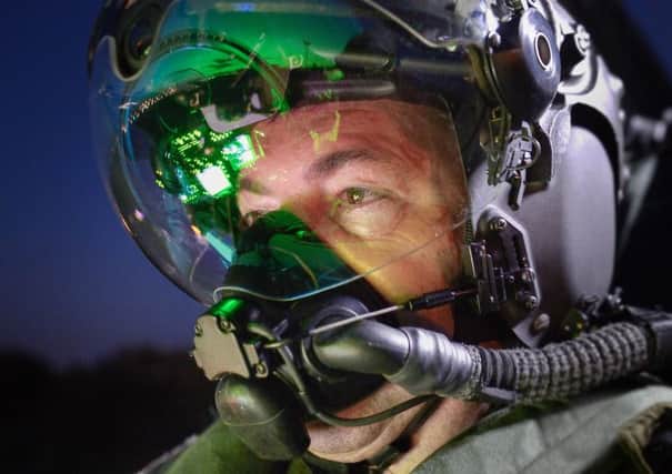 BAE test pilot Peter Kosogorin wearing the Striker II helmet