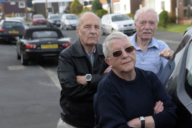 John Windett, Hilary Abbott and Trevor Slattery are among residents fed up of parked cars causing congestion in Moorfield Drive, Lytham