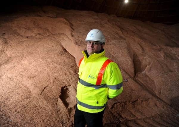 Phil Smith at the winter road safety campaign launch at  Highways Englands new 36-metre-wide salt barn in Garstang, with a capacity for 8,000 tonnes of salt.