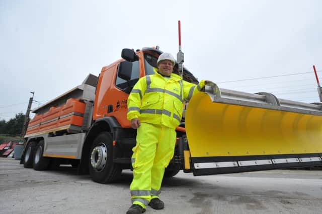 Photo Neil Cross
Gritter Phil Smith at the winter road safety campaign launch at  Highways Englands new 36-metre-wide salt barn in Garstang, with a capacity for 8,000 tonnes of salt
