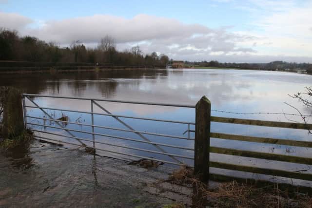 The River Ribble in Sawley which has burst its banks.
