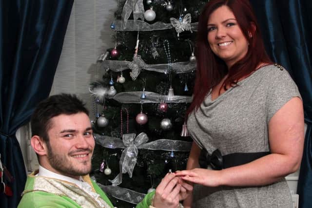 Couple to marry after proposal at Lowther Panto.
James Bunkell aged 27 proposed to his girlfriend Katie Morgan aged 31 from the stage of Lowther Pavilion dressed in a Prince Charming outfit after the finale of the Lowther Panto Cinderella.
Pictured are James and Katie at their home in Bispham.