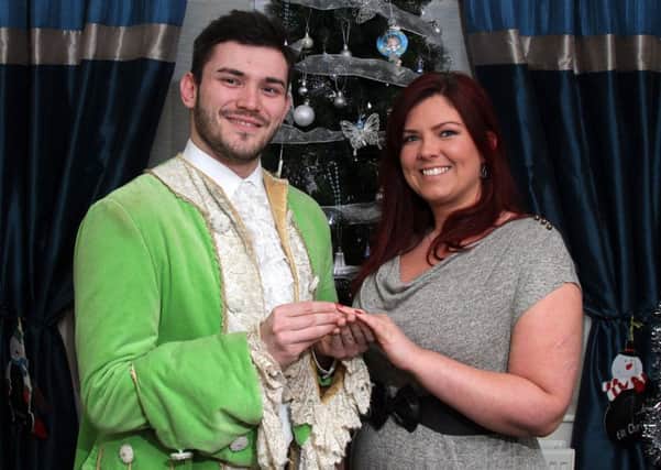 Couple to marry after proposal at Lowther Panto. 
James Bunkell aged 27 proposed to his girlfriend Katie Morgan aged 31 from the stage of Lowther Pavilion dressed in a Prince Charming outfit after the finale of the Lowther Panto Cinderella.
Pictured are James and Katie at their home in Bispham.