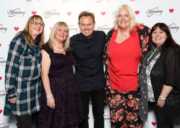 Slimming World Consultants meet former soap star and singer Jason Donovan: Chantel Fairhurst, Angy Smith, Janet Hutchinson, Mandy Ferneyhough
