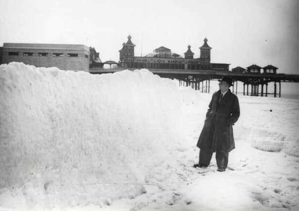 Central beach, in Blackpool in the snow, in 1947