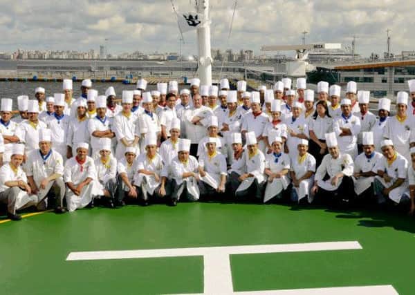 The Harmony of the Seas, the biggest ship in the world in 2016. Bispham man Darran Salisbury is the executive chef on board. Darran can be seen centre with his arms folded.