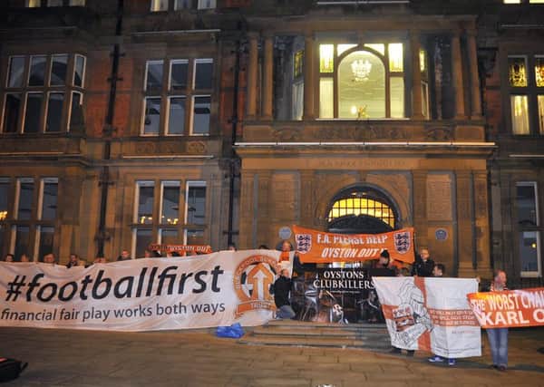 Blackpool supporters outside of the Town Hall last night