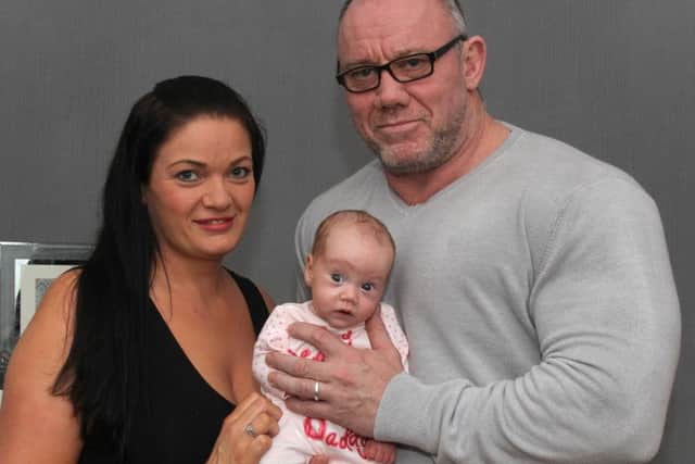Carrie and Ian Gibney of  Plungington, Preston with baby Emily. Carrie was discovered to have pre-eclampsia while she was pregnant. Baby Emily was born 32 weeks weighing 2lb 14oz. Pictured are parents Carrie and Ian with baby Emily.