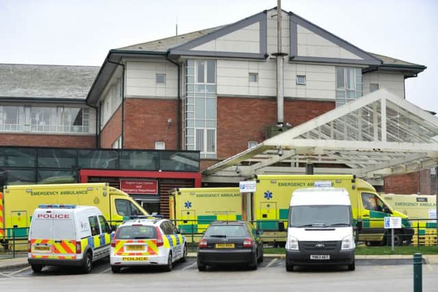 Ambulances outside the A&E department at Blackpool Victoria Hospital