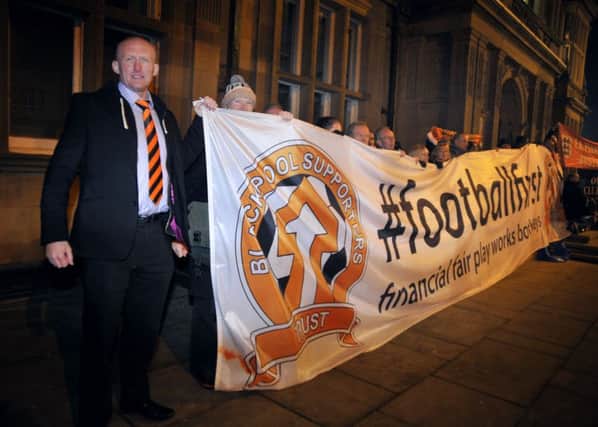 Members of Blackpool Supporters Trust and fans of Blackpool FC gathered outside the town hall