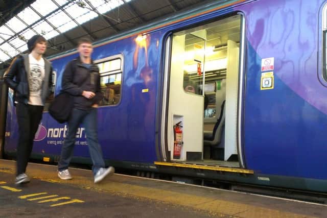 A commuter train from Blackpool at Preston station.