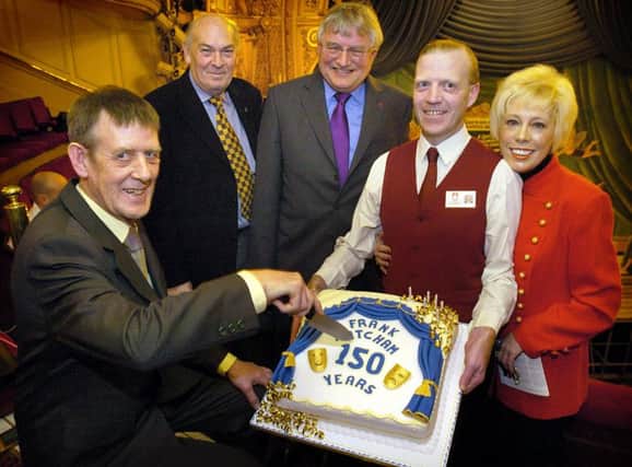 The Friends of the Grand Theatre in Blackpool during a celebration lunch to mark the 150th birthday of theatre architect Frank Matcham. Cutting the birthday cake are Friends Chairman John Buck, Theatre Vice-Chairman Geoffrey Tolson, Chairman David Coupe, Glenn Marshall and Development Director Elaine Fossett
