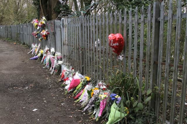 Floral tributes at Apple Bridge Quarry after the death of Miracle Godson.12th April 2015