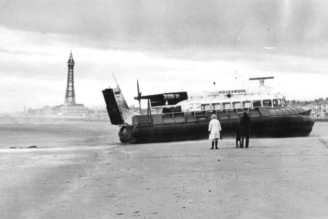 The SRN 6 Hovercraft arrives on the Blackpool Beach to pick up councillors and officials for a demonstration run along the Blackpool sea-shore. September 1974
