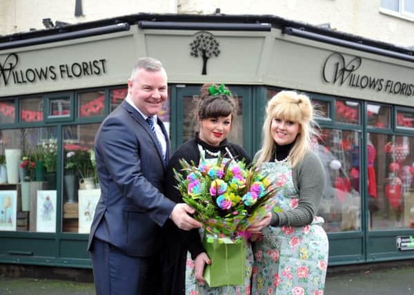 Mark Gillespie (relationship manager at Yorkshire Bank), Annmarie Clark (co-owner at Willows Florist and Sarah Yardley (co-owner at Willows Florist)