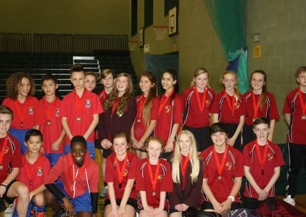 The winning Montgomery and St Marys teams in the Year 7 and 8 Indoor Athletics