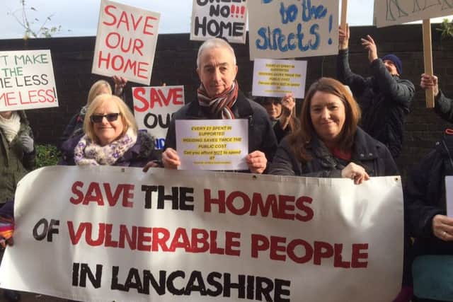 Housing protesters outside County Hall, Preston, ahead a full council meeting to dicuss budget cuts