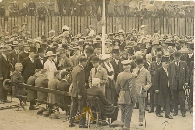 Prince of Wales visit 1921 in Fleetwood Meeting with Mr Doherty - seated end right and other injured servicemen in Euston Park