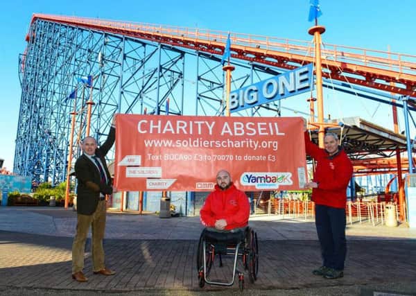 Rick with Jim Duffy and Philip Naylor from The Soldiers Charity at the Pleasure Beach