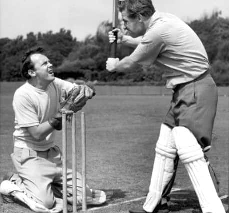 Comedy legends Morecambe and Wise on the wicket at Stanley Park in 1957. But where are those tell-tale spectacles?