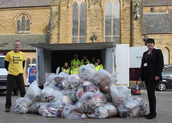 Richard McIlwain, deputy chief executive of Keep Britain Tidy, and Coun Gillian Campbell, with rubbish collected from Blackpool's streets in just a single day.
