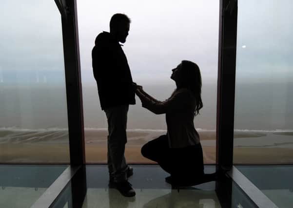 Louise Forder proposes to Robert Green at the top of Blackpool Tower