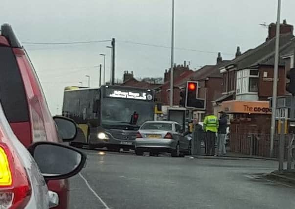 Crash at the junction of Highfield Road and St Annes Road,Blackpool.

Pic-Mark Borland
