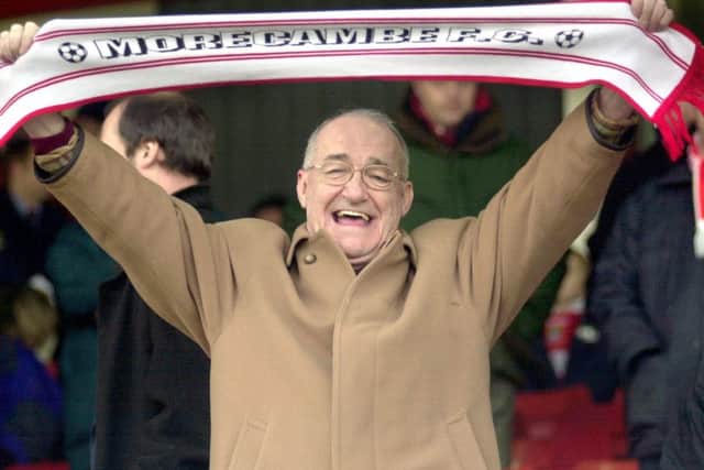 Jim Bowen, who played Frank 'Hoss' Cartwright in Phoenix Nights, during his stint as president of Morecambe FC.