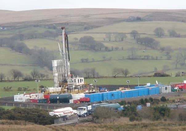 A drilling rig onsite for three months during a fracking operation.