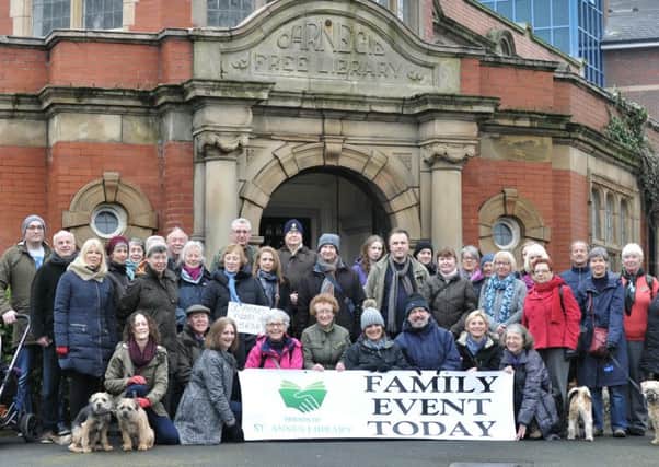 Protesters prepare to set off on the Walk For The Library from St Annes Library