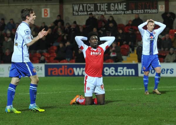 Despair from Fleetwood Town's Devante Cole as he sees his late shot on goal saved  Photographer Dave Howarth/CameraSport