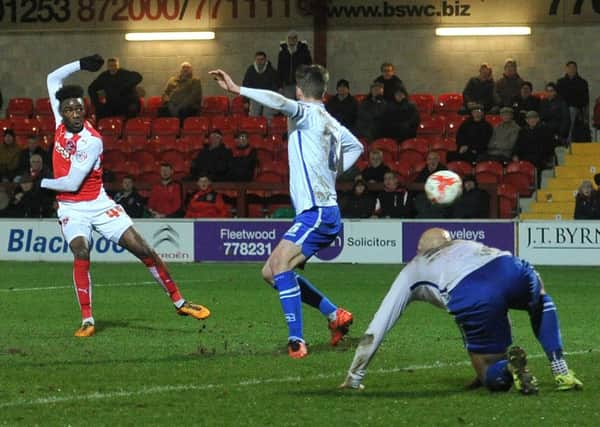 Fleetwood Town's Devante Cole has a late shot on goal  Photographer Dave Howarth/CameraSport