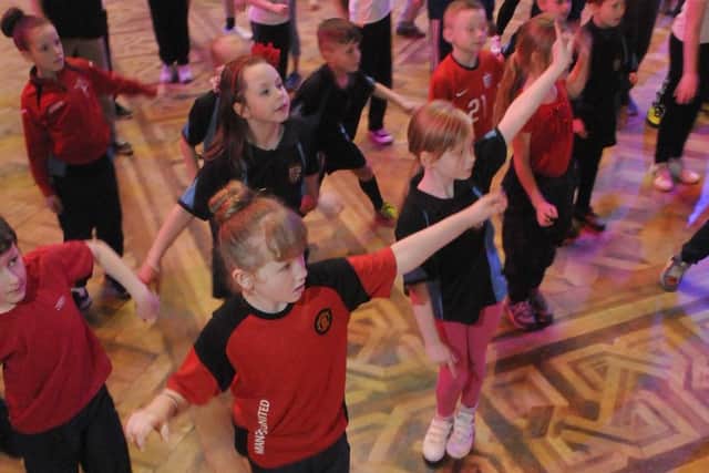 Children from Blackpool Primary schools take part in exercise for Sport Relief at Blackpool Tower
