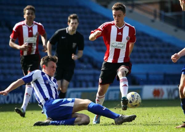 Action from Sheffield Wednesday U21 v Sheffield United U21 in the Under-21 Professional Development League 2 match. United player Stefan Scougall in action.