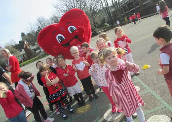 Children at St Michaels School, Kirkham, taking part in fund-raising for the British Heart Foundation