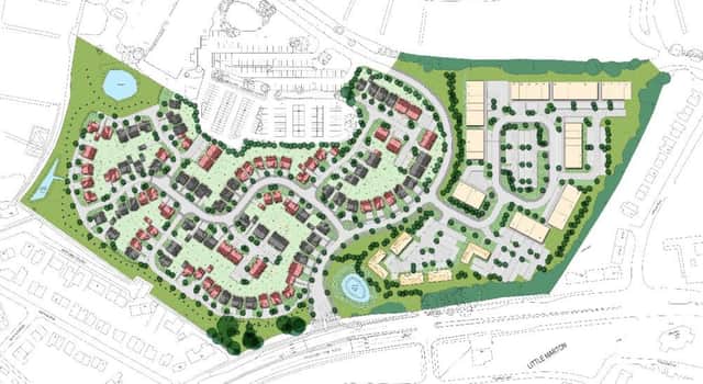 An artists impression showing the layout of a housing development proposed for the National Savings site on Mythop Road, Blackpool.