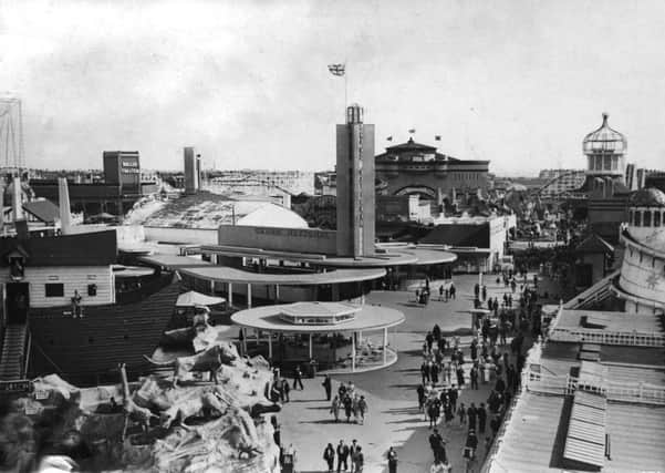 Streets within streets :- Blackpool Pleasure Beach in 1935 was as popular as it is today, some of the rides in this photograph remain today, but the view has altered considerably with the introduction of many modern rides including the magnificent Big One. Blackpool historical