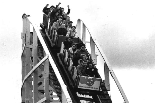 The giant slide or Jack and Jill Slide, at the Pleasure Beach, in 1955