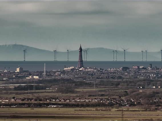 Blackpool Tower with an Isle of Man backdrop