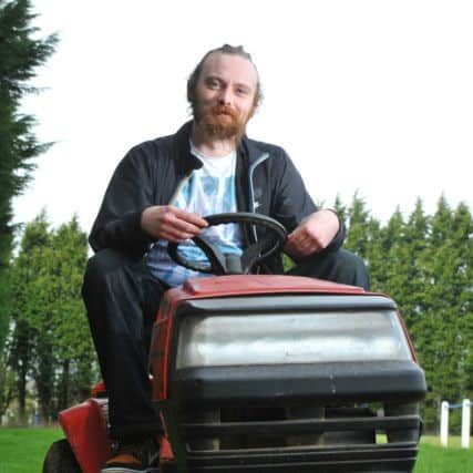 James Swinburne was caught riding a lawnmower along the pavement at Tag Lane at 4am