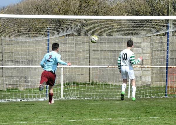 Picture by Julian Brown 03/04/16

Youth football match of week at Squires Gate FC,Â Blackpool

Layton Blues U16 v Foxhall

Foxhall's Steven Hodgkinson scores!
